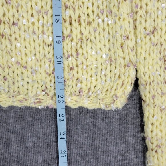 She + Sky Sweater Womens Small Yellow Long Sleeve V Neck Open Knit - Picture 4 of 10